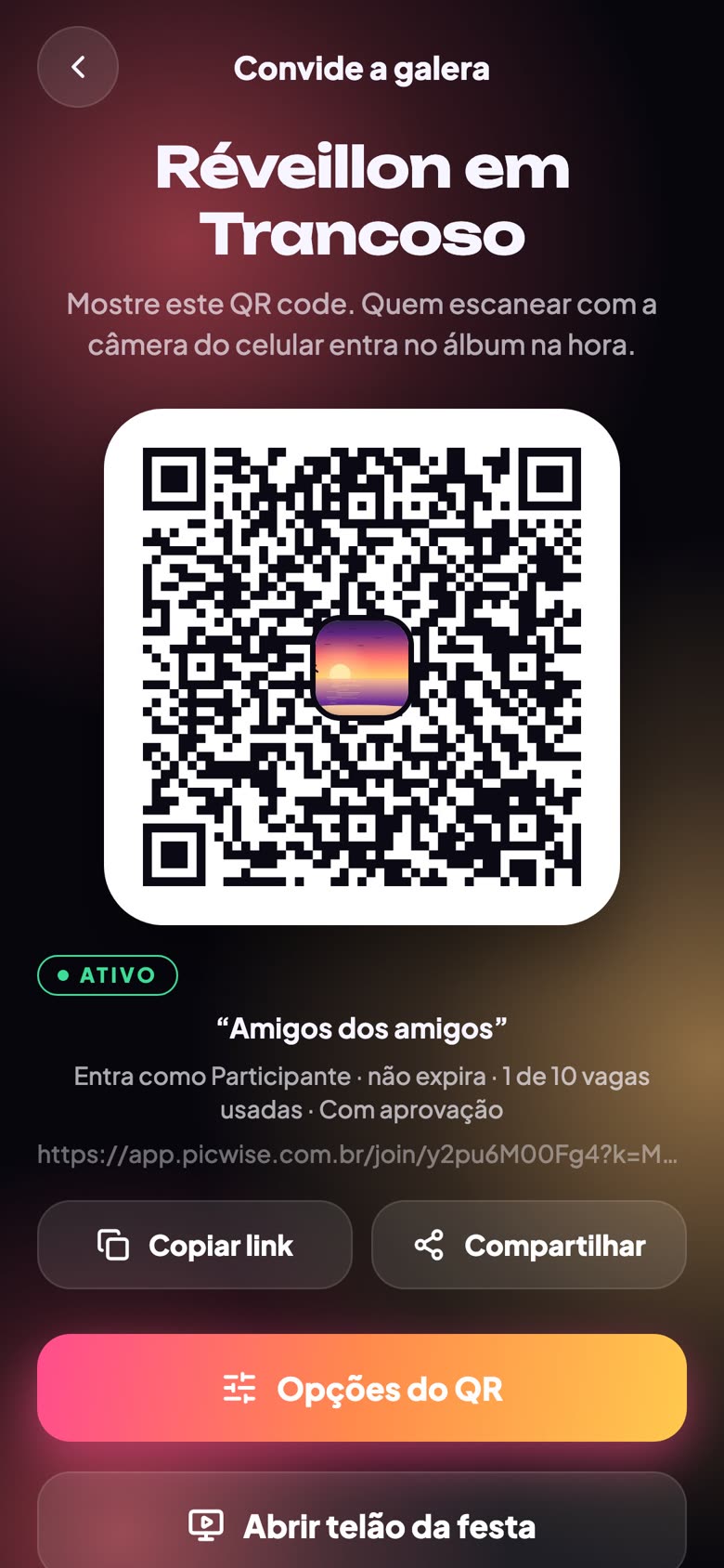 O QR code do álbum, pronto para mostrar